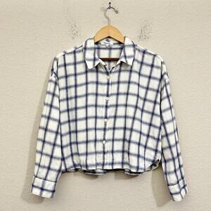 MADEWELL Flannel Hartfield Cropped Shirt Blue Windowpane Cotton Boxy